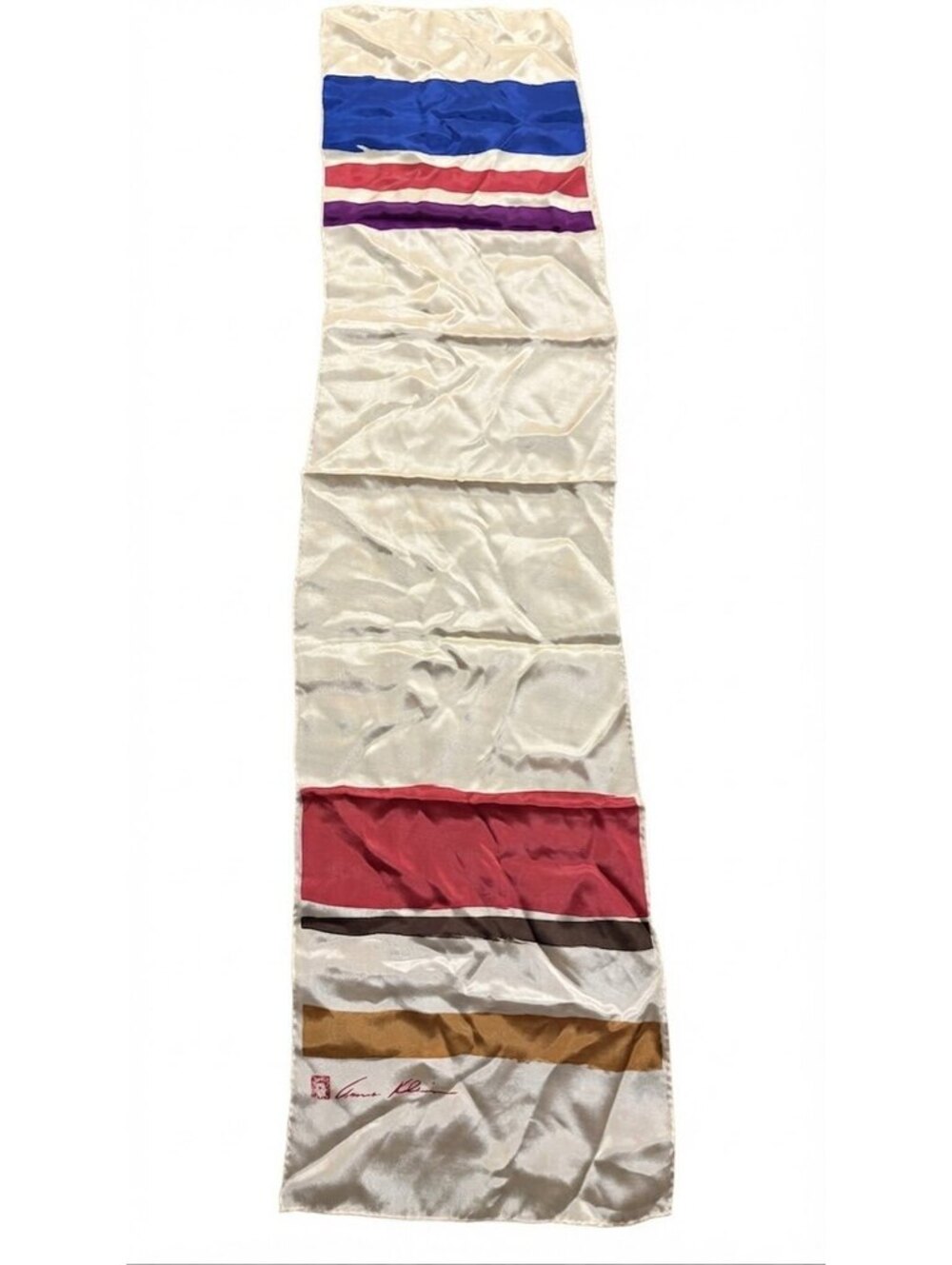 Vintage Anne Klein Silk Scarf – Multicolor Striped Long Scarf (43" x 10.5")